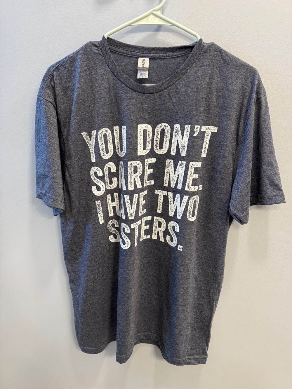 Gildan Charcoal Short Sleeve Tee with White Bold Text size L NWOT